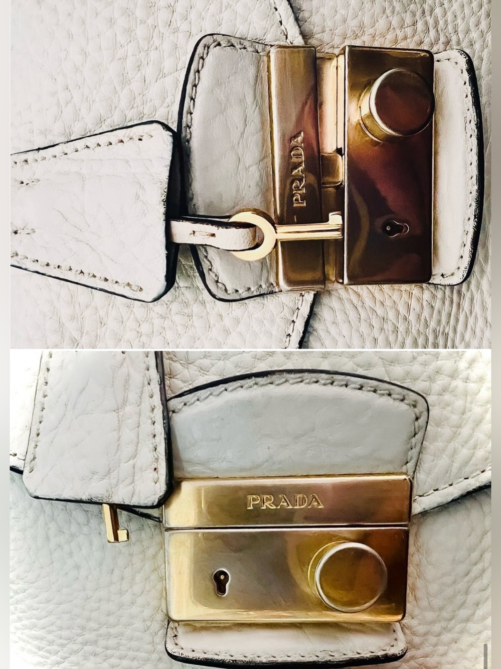 Prada “Bianco”Vitello Daino Leather Sound Flap top 2way #58M/Italy - Picture 3 of 16